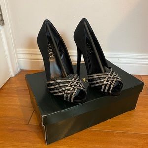 Lauren Ralph Lauren Studded Black Satin Heels